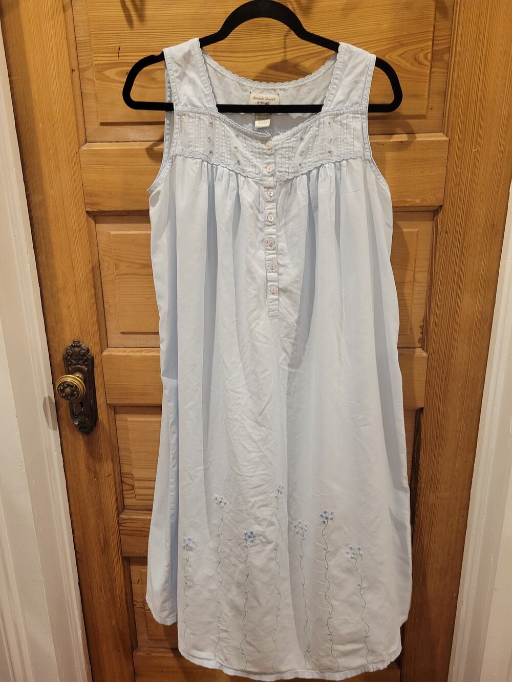 Amanda Stewart Light Blue Embroidered Cotton Dress – Women’s M – Cottagecore